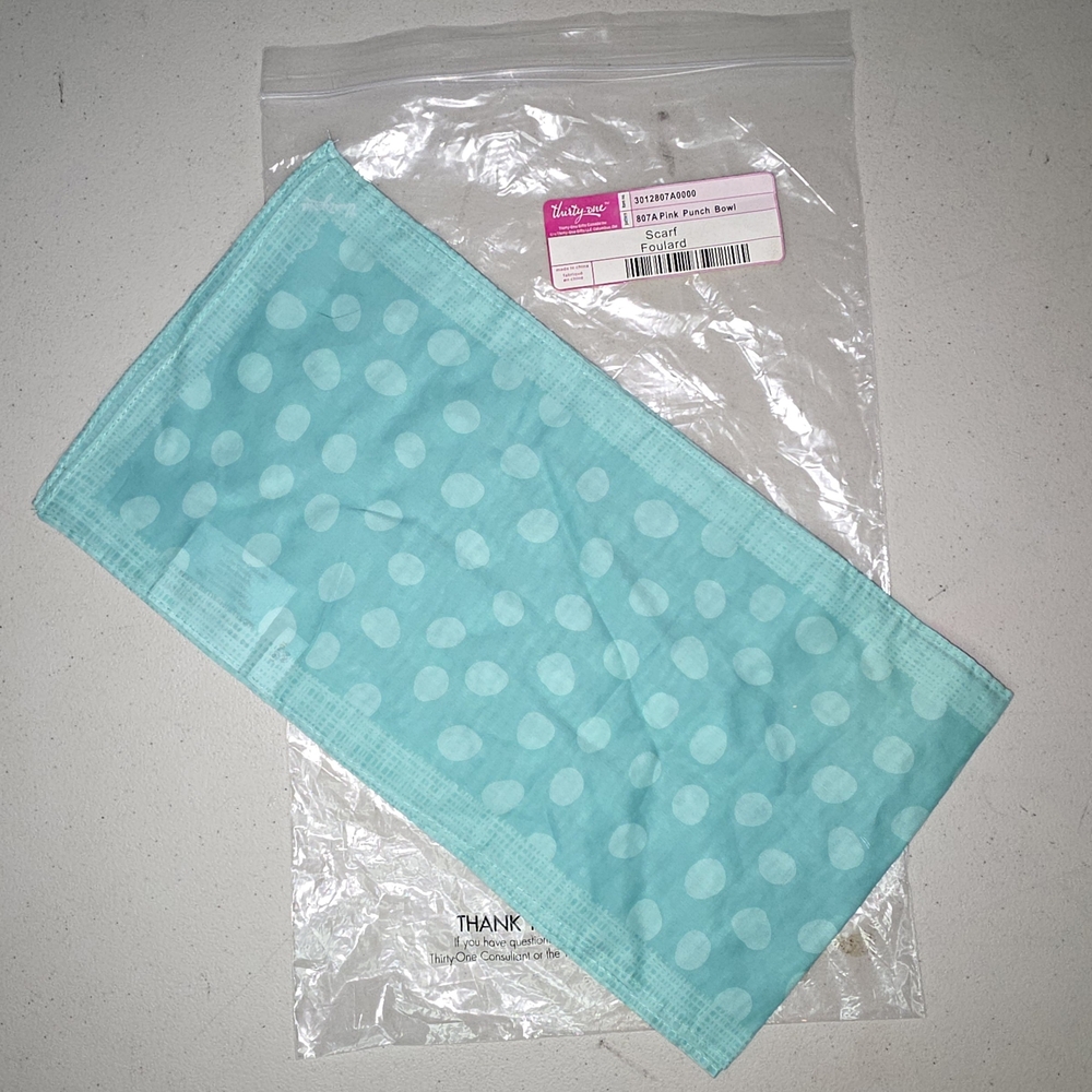 Thirty One Teal Polka Dot Scarf NEW